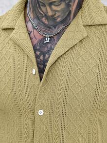 Manfinity CasualCool 男士绿色领提花针织休闲度假短袖衬衫和短裤套装 - 綠色 - 查看 3