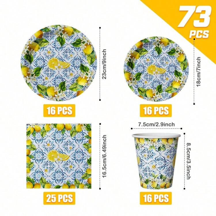 Lemon Blue And White Porcelain Disposable Plates, Napkins, Paper Cups, Disposable Party Supplies Set, Suitable For 16 Guests, Suitable For Birthdays, Weddings, Theme Parties, Family Picnics, Disposable Plates, Party Utensils - View 10