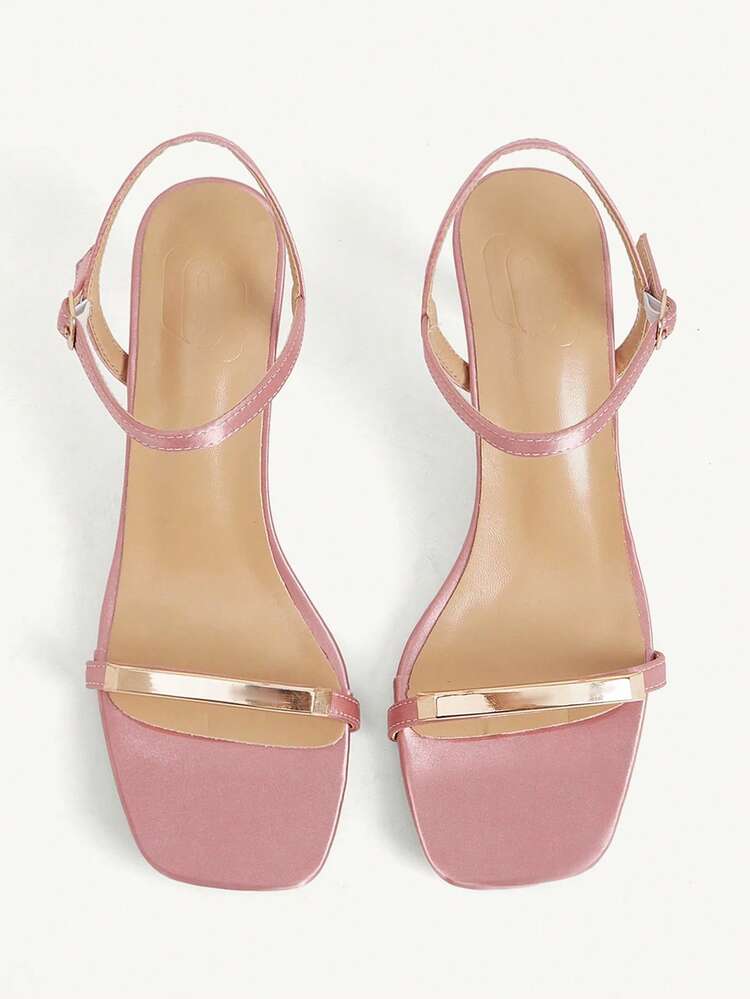 CUCCOO CHICEST Women's Shoes Summer New Metal Strap Square Open-Toed Kitten Heel High Heels Commuter Style Pink High Heels Sandals