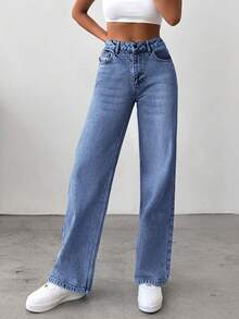 EURMUSE Jeans rectos lavados informales - azul real - Ver 3