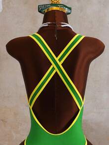 Swim Mod Women's One-Piece Swimsuit, Sexy Green Floral Print Beach Vacation Outfit, Spring/Summer - Green - View 8