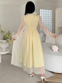 Feyla Women's Elegant Office Wear Long Dress - Pale Yellow - View 7