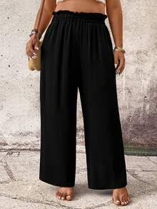 EMERY ROSE Women Summer Plus Size Side Pocket Wide Leg Pants,Black Smart Casual Holiday Loose Trousers,Suitable For Spring,Sommar And Autumn Business Fall - Black - View 7