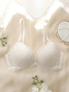 花邊有鋼圈胸罩內衣 - 白色 - 查看 1