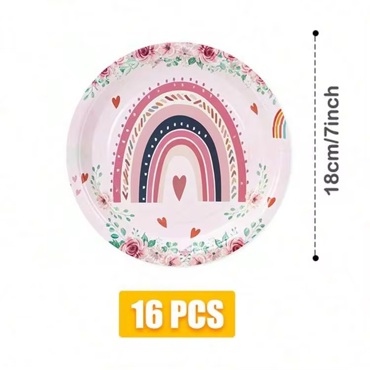 Love Rainbow Disposable Meal Plate Napkins And Paper Cups, Disposable Party Supplies Set, Suitable For 16 Guests, Disposable Paper Plate Party Utensils Suitable For Birthday, Wedding, Theme Party, Family Picnic - View 10