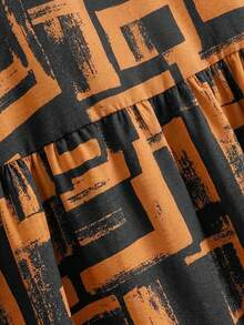 Rusticease Vestido casual de fiesta con pliegues y estampado geométrico para mujer de talla grande - Naranja - Ver 7