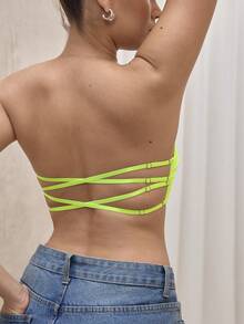 SHEIN Sujetador bandeau con espalda cruzada sólida - Verde Oliva - Ver 2