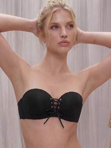 Áo ngực & áo lót không gọng Ren lên màu trơn màu đen Đơn giản - màu đen - Xem 4