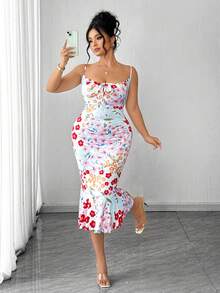 Elenzga Plus Size Women Summer Elegant Romantic Vacation Sleeveless Adjustable Strap Bodycon Dress - Multicolor - View 5