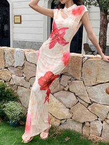 EastFlair 优雅中式印花连衣裙，夏季 - 彩色 - 查看 4