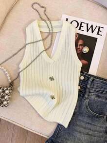 Qadelle Elegant Sleeveless Knit Top, New Arrival Spring/Summer For Women - Apricot - View 1
