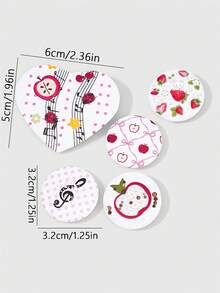 ROMWE Anime 5Pcs Cute Strawberry, Apple, Musical Note Enamel Brooch Pins, Decorative Badges Buttons For Clothes, Bags, For Music Festival & Back To School - Multicolor G - View 2