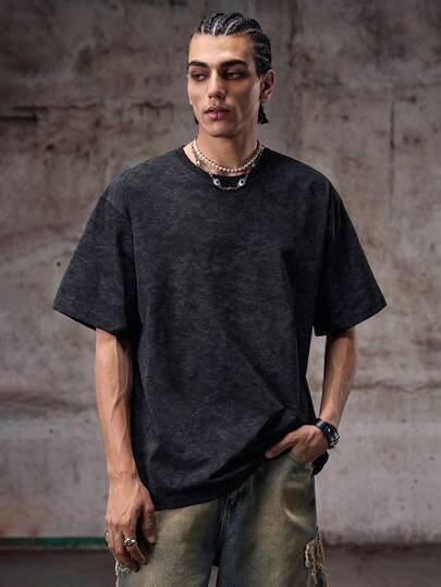 Simple Studio | Camiseta de manga corta minimalista vintage de unicolor lavada para hombres | Adecuada para uso en verano | Cómoda y transpirable | Moda de vanguardia