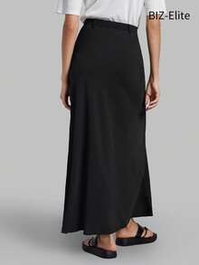 Ontre Chân váy chữ A cạp cao màu đen dành cho nữ, mẫu Xuân/Hè 2026, đa năng, phù hợp mặc công sở, dáng rộng, chất liệu thoải mái, thời trang thường ngày. - màu đen - Xem 5
