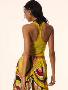 MUSERA Áo thun ôm sát cổ khoét sâu, chất liệu lưới xuyên thấu, kiểu dáng racer back, thích hợp cho mùa hè, xuân, kỳ nghỉ, du lịch, phong cách Ibiza, thanh lịch, Limonada. - Màu vàng - Xem 4