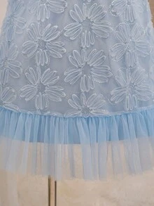 Back To School Elegant Sleeveless Floral Patterned Dress For Teen Girls - Blue - View 2