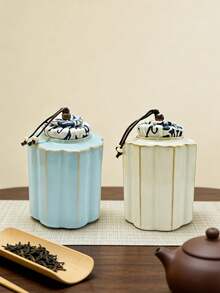 Cirelle 1 Pc Ceramic Storage Jar, Portable Chinese Style Storage Jar For Household Use, Household Storage Tank, One Can For Storage And Storage Dual-Use, Suitable For Christmas, Halloween, Valentine's Day, Birthday Gifts - Multicolor - View 6
