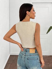SHEIN EZwear 女士纯色单排扣薄款背心 - 白色 - 查看 2