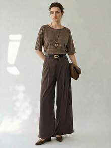 Uhlyne Uhlyne Women's Casual Striped Short Sleeve T-Shirt, Summer - Brown - View 1