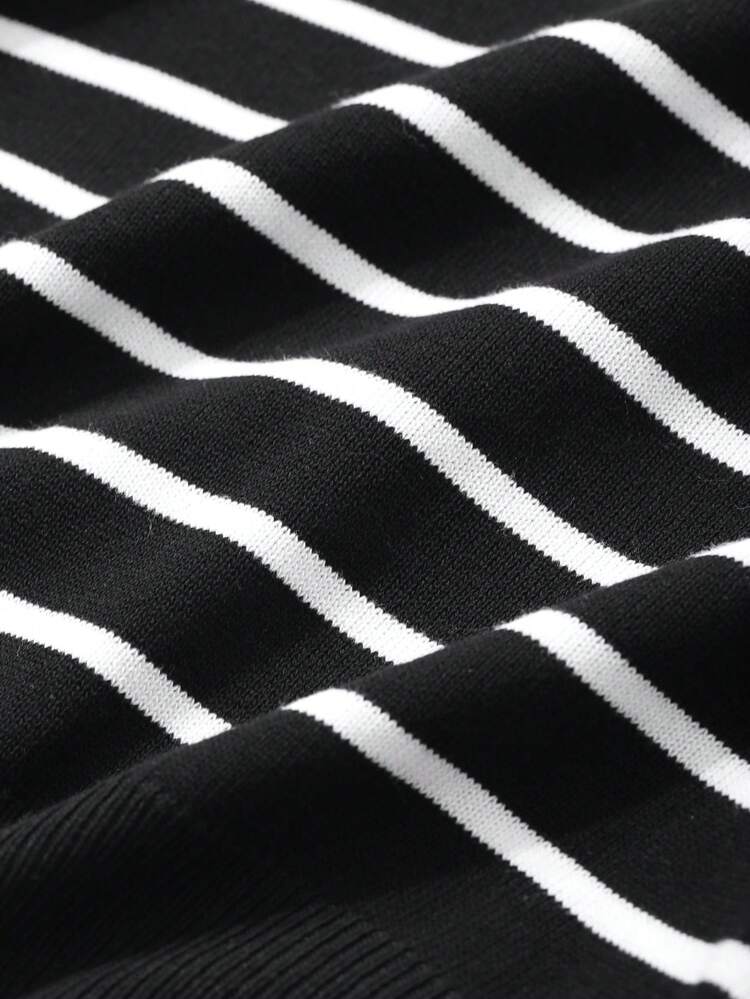 Women's Collared Striped Waist Casual Knit Sweater Summer