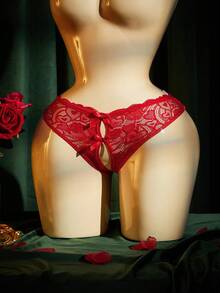 SpicyHot 1pc Lace Open-Crotch Heart-Shaped Pearl Extremely Sexy Panty,Sexy Lingerie For Women,Adult ,Honeymoon,Hot,Date Night,Lingerie,Lace Sexy Lingerie,Lingerie Set,Sexy Outfit - Red - View 2