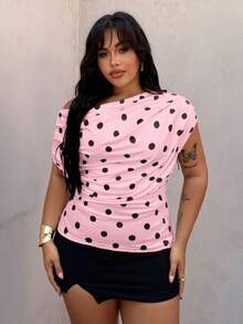 Rustia Camiseta sin mangas de cuello de pico con lunares, talla grande, primavera/verano - Rosa - Ver 4