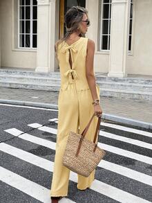 Serisse Women's Vacation Casual Solid Color Tank Top And Pants 2 Pieces Set,Work Outfits For Women,Vacation Outfits Women - Light Yellow - View 2