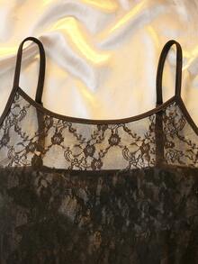 女士性感蕾丝薄纱睡裙 - 黑色 - 查看 3