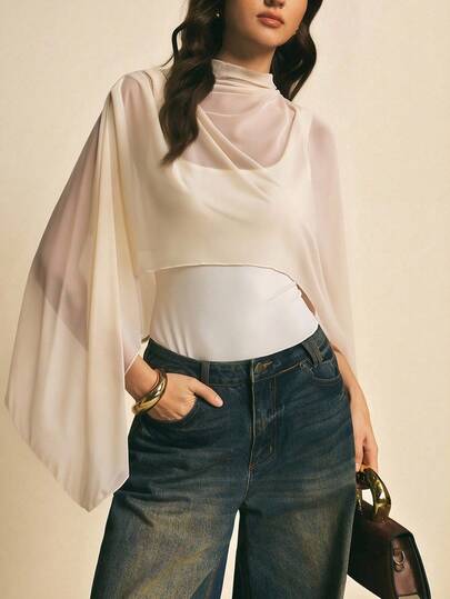 Poéselle Body elegante asimétrico con chal para mujer