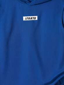SHEIN Conjunto de moletom com capuz e shorts com estampa de letras para menino pré-adolescente (2 peças) - Azul Real - Ver 3