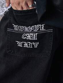 Men's Personalized American Retro Straight-Leg Jeans, Emo Style, Grunge - Black - View 7