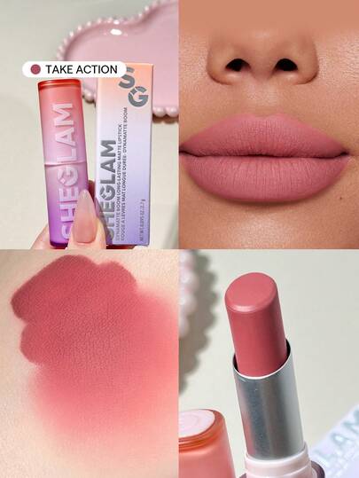 SHEGLAM Dynamatte Boom 持久霧面唇膏-Take Action 20 色奶油霧面防水唇膏神奇不粘杯防轉移唇膏促銷粉紅色粉紅色唇膏 品牌 美容 化妝 化妝品 適合女性與女孩 完美搭配夏季春季 Y2K 時尚 流行 生日 母親節禮物 假期 派對準備就緒 最佳顏色