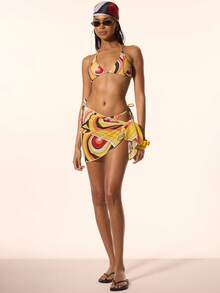 MUSERA 印花网纱系带侧边纱笼，可爱春夏假日度假场合，伊比沙岛优雅柠檬水 - 彩色 - 查看 6