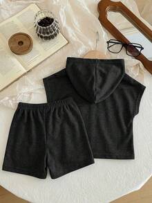 Baby Boy Summer Casual Hooded T-Shirt And Shorts Set - Black - View 2