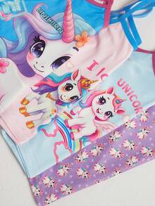 SHEIN 8pcs/Set Young Girl' Unicorn Pony Suspender Dress + Soft Briefs Underwear Set - Multicolor - View 7