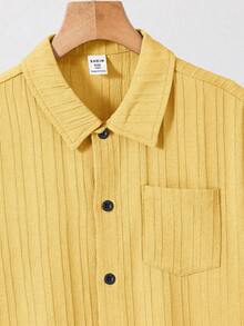 SHEIN 男童纯色短袖单排扣口袋梭织衬衫 - 黃色 - 查看 6
