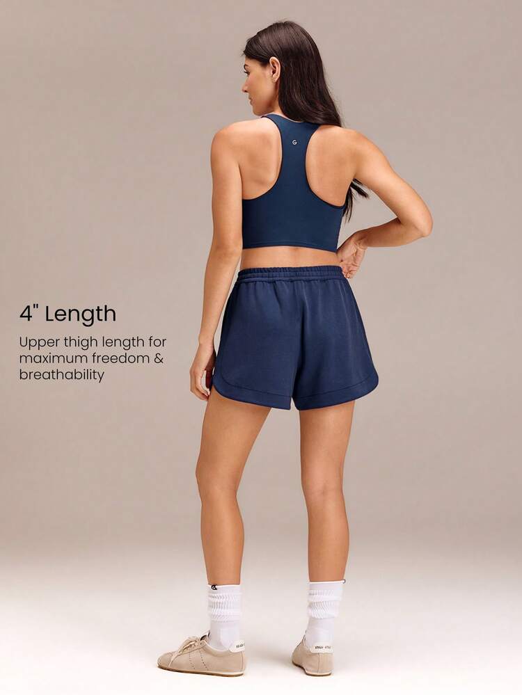 4" SoftCalm Modal Warm-Up To Wind Down Mid-Rise Adjustable Drawstring Waist Side Pockets Curved Hem Shorts Daily Casual Wear