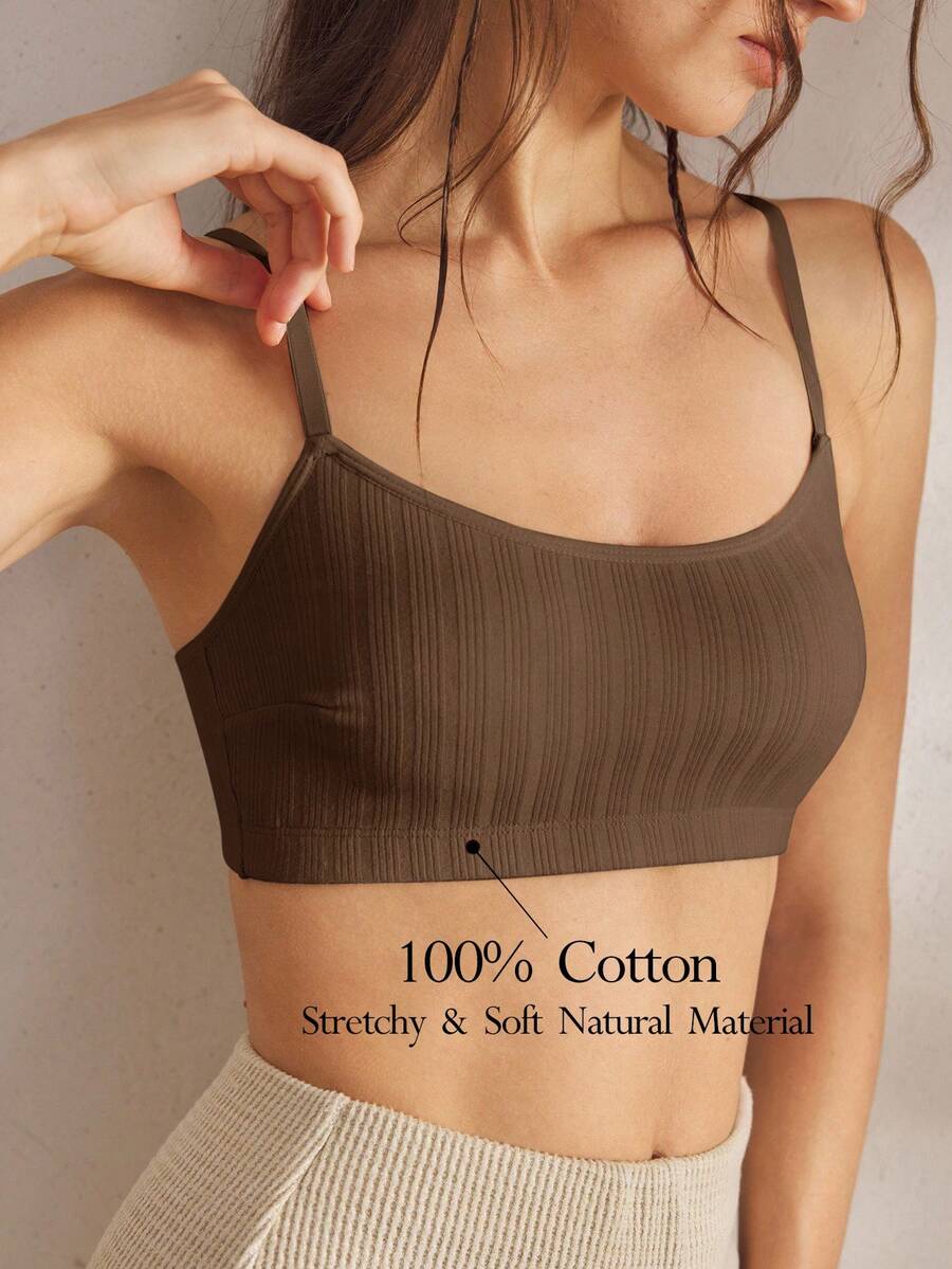 Ocili Women's Comfortable Cotton Rib Knit Bra - Coffee Brown - View 1