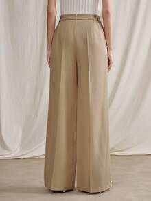 Anewsta 女士卡其色侧缝饰带宽松阔腿休闲裤，新款夏季海滩度假 - 卡其色 - 查看 7