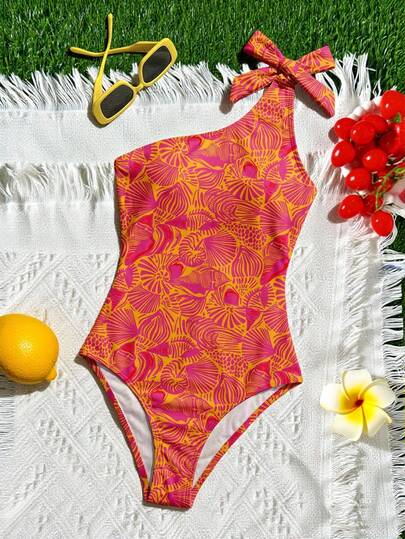 Soleia Traje de baño de una pieza con estampado de mariposa y tirantes con lazo para mujer, ideal para vacaciones de verano en la playa