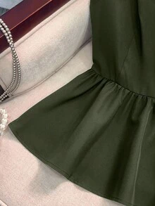 Rafferiza 女士褶皱时尚工作通勤派对毕业日常修身吊带背心 - 軍綠色 - 查看 4