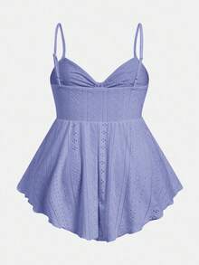 SHEIN EZwear 大码女式前系带休闲吊带背心 - 霧霾藍 - 查看 2