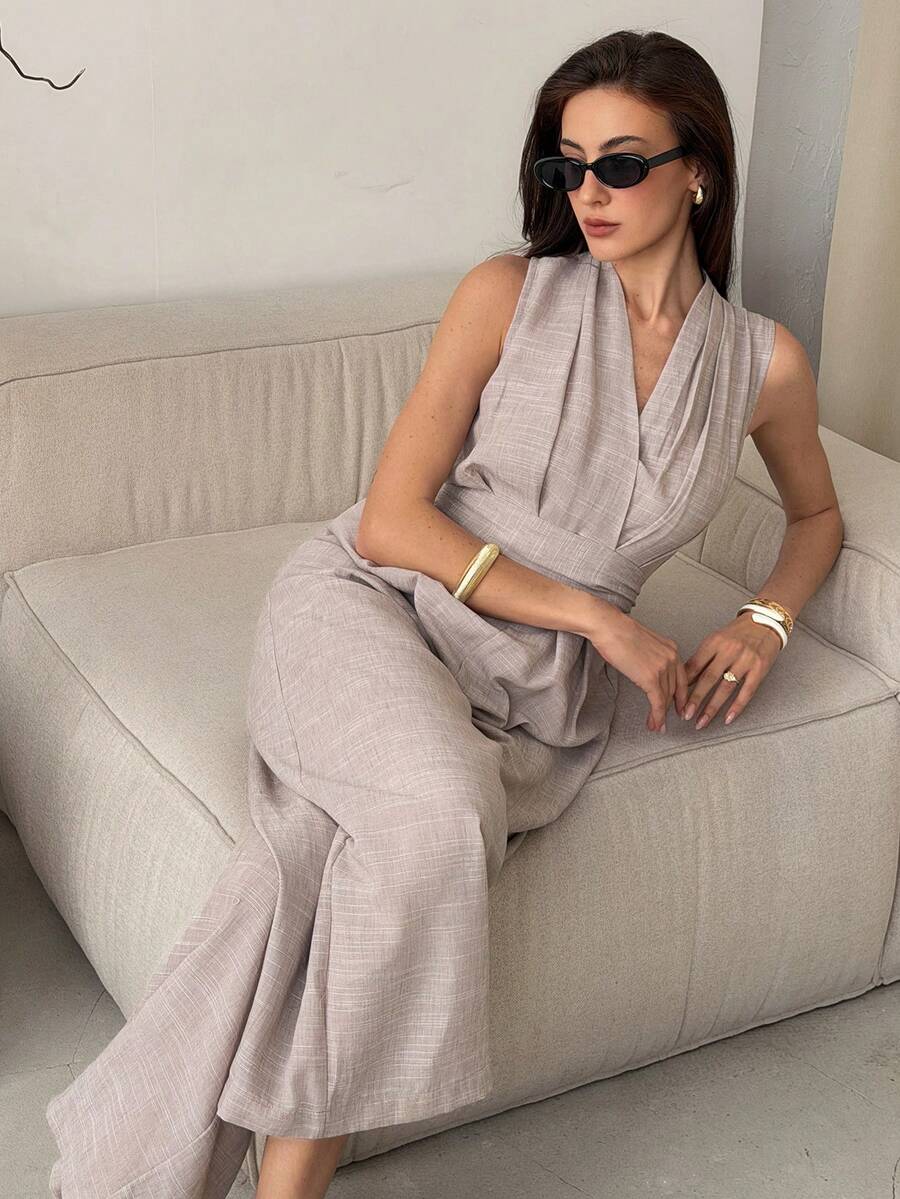 DAZY Bộ áo liền quần nữ có họa tiết, kiểu dáng thường ngày, thích hợp cho mùa xuân và mùa hè. - Màu be - Xem 1