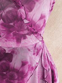 Soleia 女士印花拼接荷叶边露背迷你连衣裙，度假风 - 彩色 - 查看 4