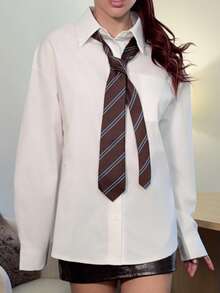 Abrilcols 女式白色束腰长袖衬衫（配领带） - 白色 - 查看 4