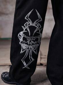 Men's Personalized American Retro Straight-Leg Jeans, Emo Style, Grunge - Black - View 9