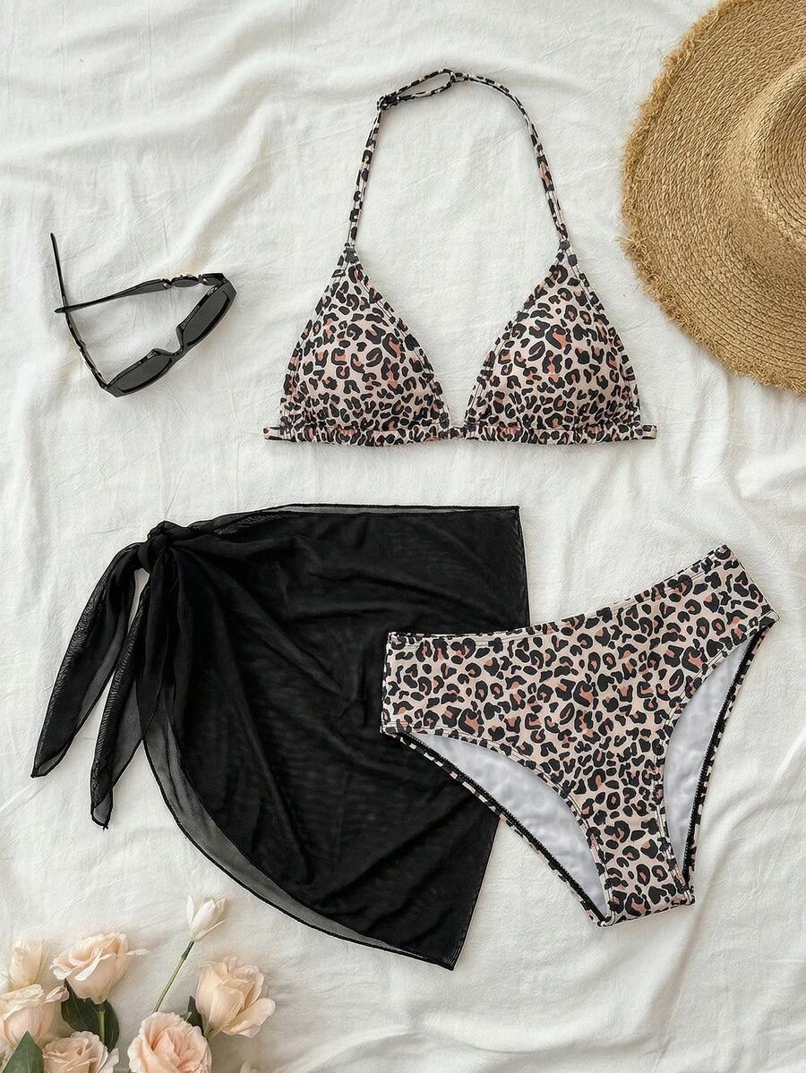 SHEIN Teen Girl 3 PiecesSwimsuit Set With Polka Dot Print, Tie-Knot Bottoms And Skirt, Suitable For Summer Vacation And Beach Mothers Day Outfit Graduation Sets Suitable For Spring & Summer Daily, Outing, Vacation, Holiday Wear, Stylish Girls, Casual Wear, New Style, Homecoming, Chill Vibe Outfits, Back To School, Girly Style T Shirt - Multicolor - View 1