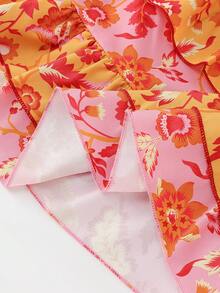 SHEIN Franclia 女士休闲度假约会装，波西米亚风V领荷叶边下摆撞色印花腰带连衣裙，春夏款 - 彩色 - 查看 7