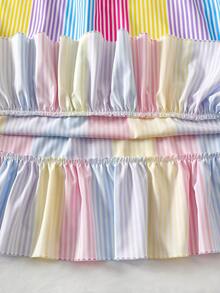 Sparklyn Girls Vacation Suitable For Beach Striped Sleeveless Dress, Fresh Look For Little Girls - Multicolor - View 5