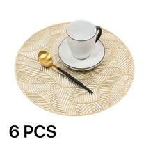 1-8pcs Simple Gold PVC Placemats, Washable, Easy To Clean, Wipe-Clean, Non-Slip, Dining Table Mats, Sweet Reverie, Elegant Placemats, Tabletop Setting, Kitchen Dining Mat, Holiday Wedding Decor - Multicolor - View 16